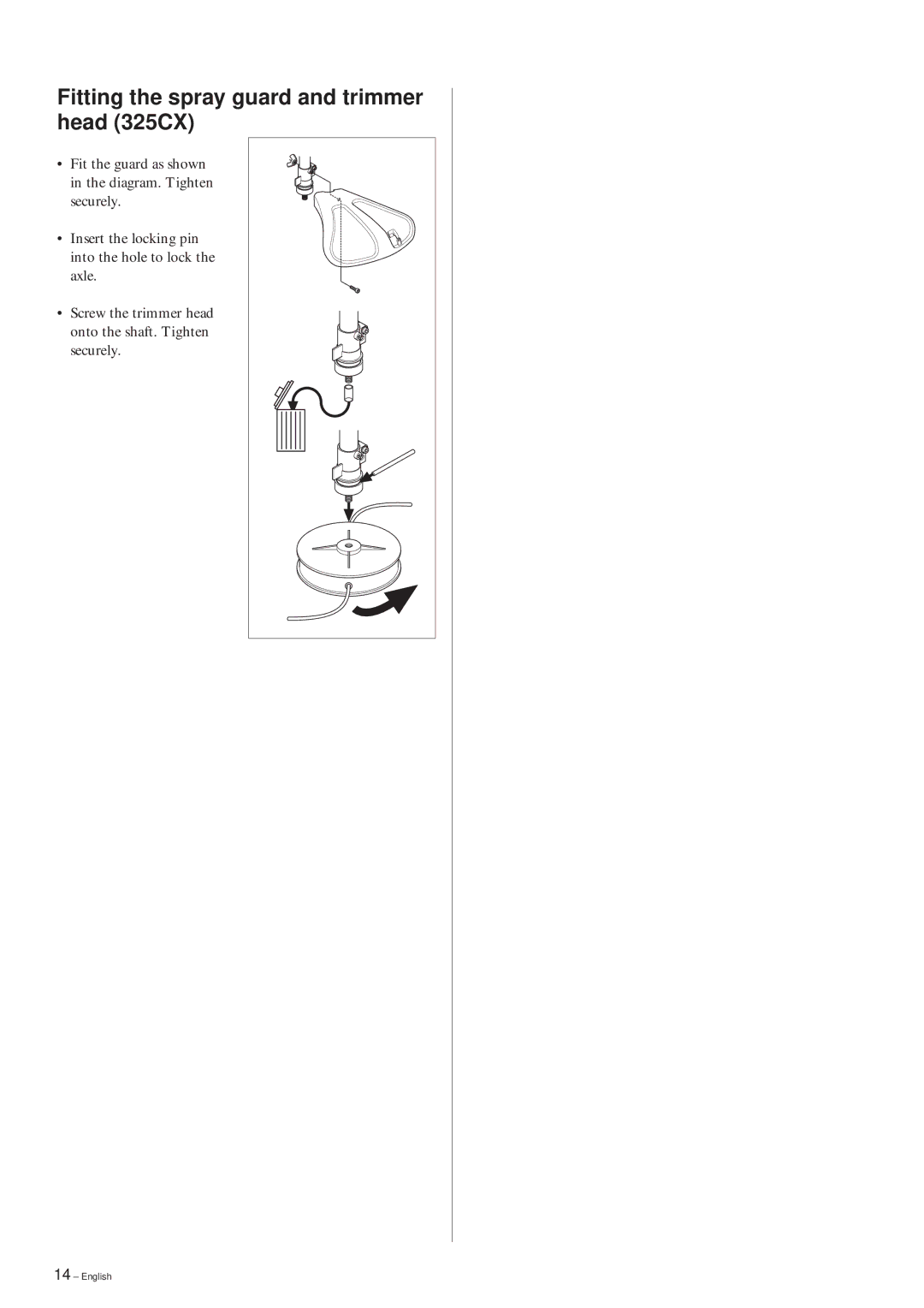 Husqvarna 322L, 325L, 322C manual Fitting the spray guard and trimmer head 325CX 