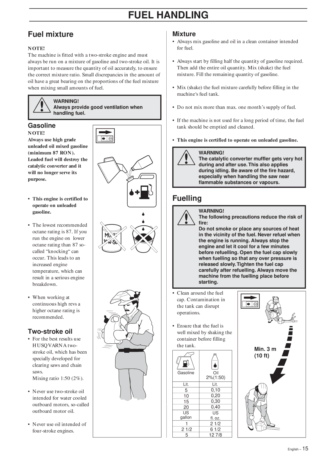 Husqvarna 325L, 322C, 322L manual Fuel Handling, Fuel mixture, Fuelling 