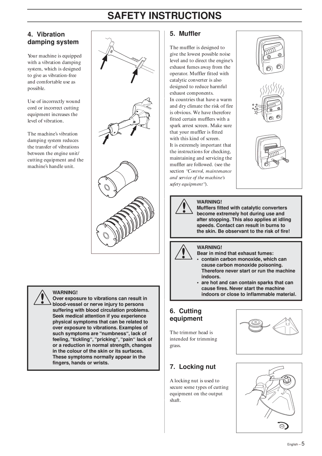 Husqvarna 322L, 325L, 322C manual Vibration damping system, Muffler, Cutting Equipment, Locking nut 