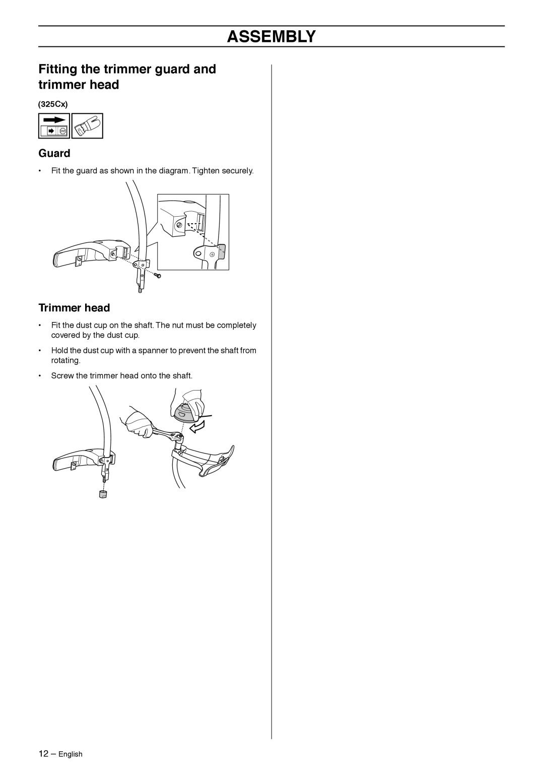 Husqvarna 325LDX, 325CX, 323LD manual Fitting the trimmer guard and trimmer head, Guard 