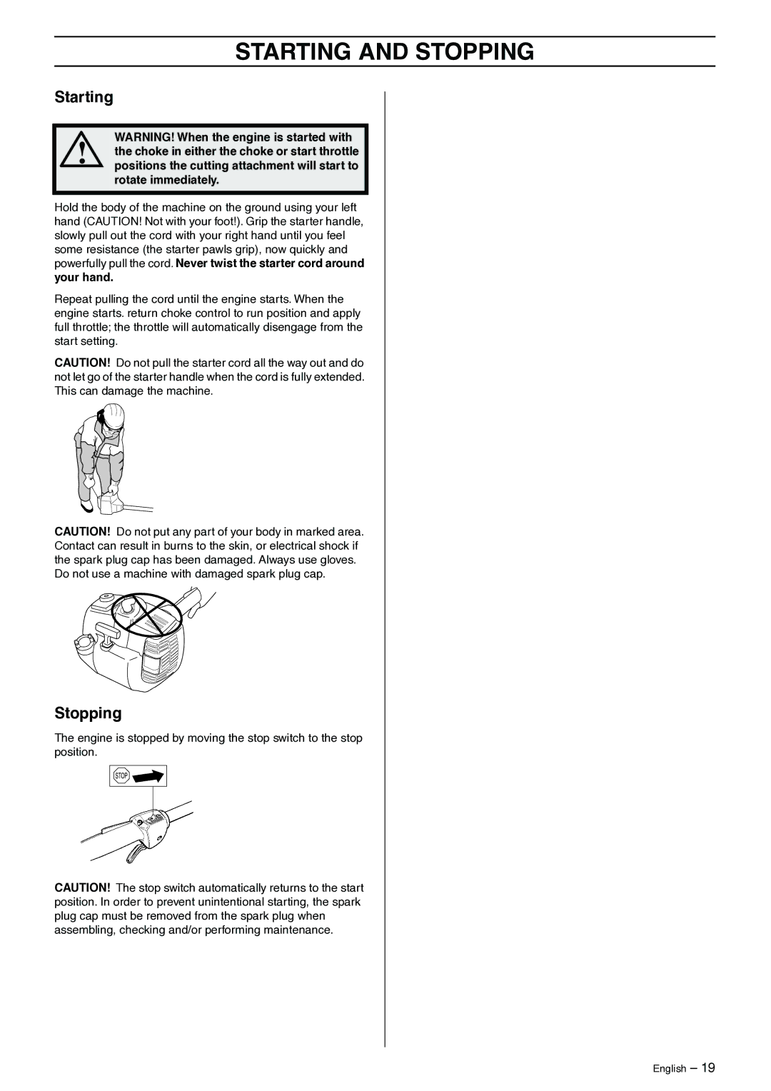 Husqvarna 325P5X manual Starting, Stopping 