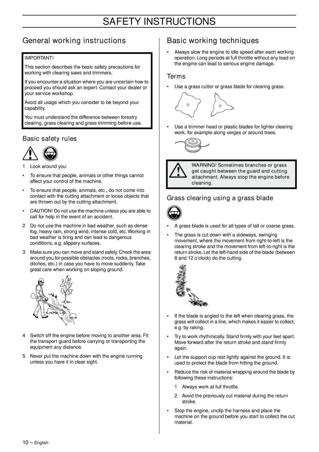 Husqvarna 325RJ manual General working instructions, Basic working techniques, Basic safety rules, Terms 