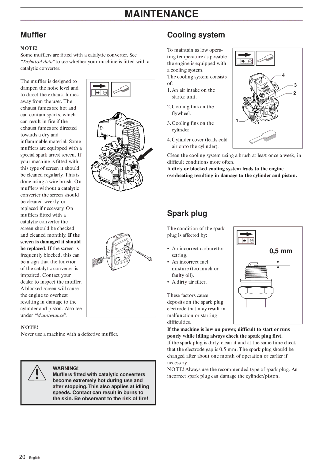 Husqvarna 325RJX-Series manual Muffler Cooling system, Spark plug 