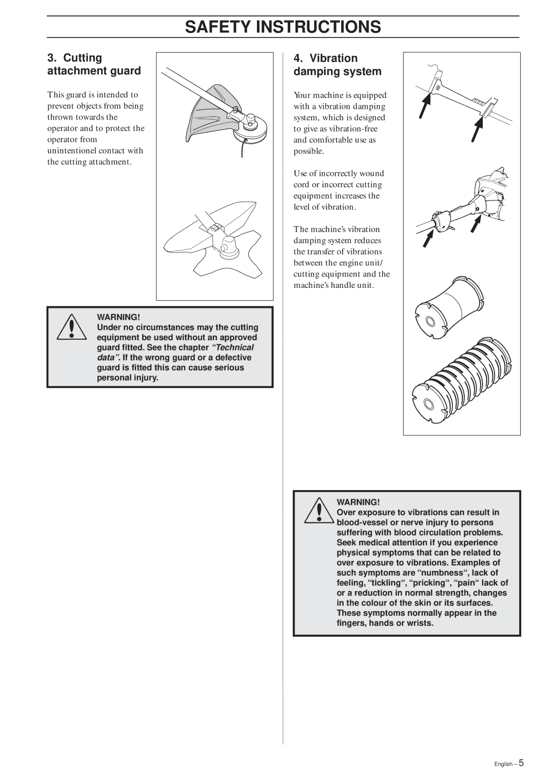 Husqvarna 325RJX-Series manual Cutting attachment guard, Vibration damping system 