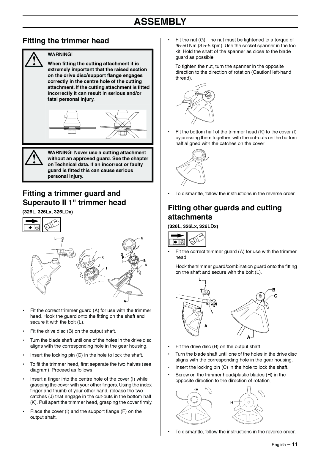 Husqvarna 326C, 326L, 326LS, 326LX-Series, 326LDX-Series, 326Lx manual Fitting the trimmer head 