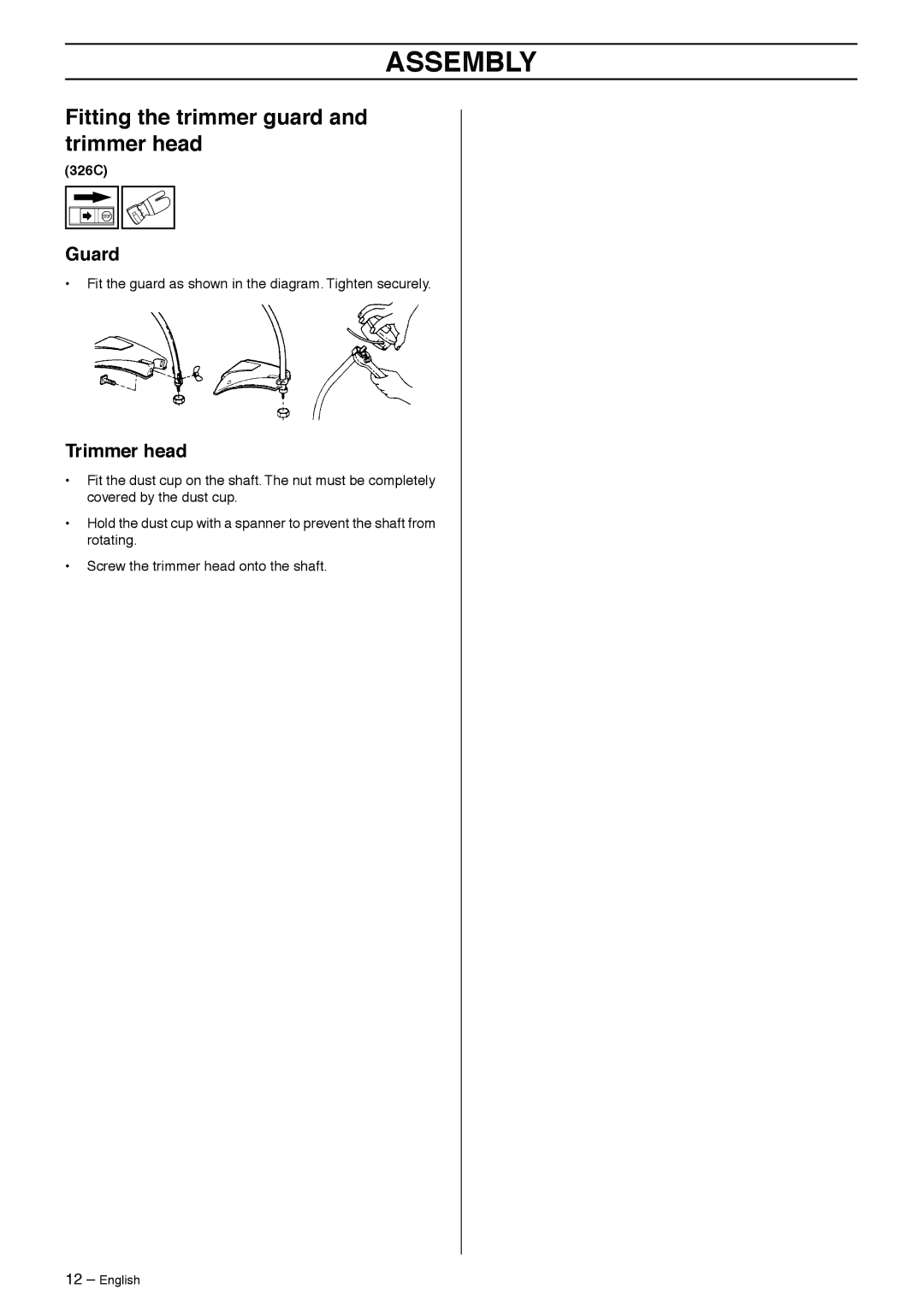 Husqvarna 326LDX, 326C, 326Lx manual Fitting the trimmer guard and trimmer head, Guard 
