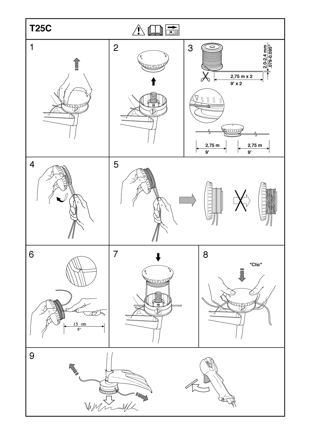 Husqvarna 326C, 326L, 326LS, 326LX-Series, 326LDX-Series, 326Lx manual 2,4 mm 079-0.095 75 m x Clic 
