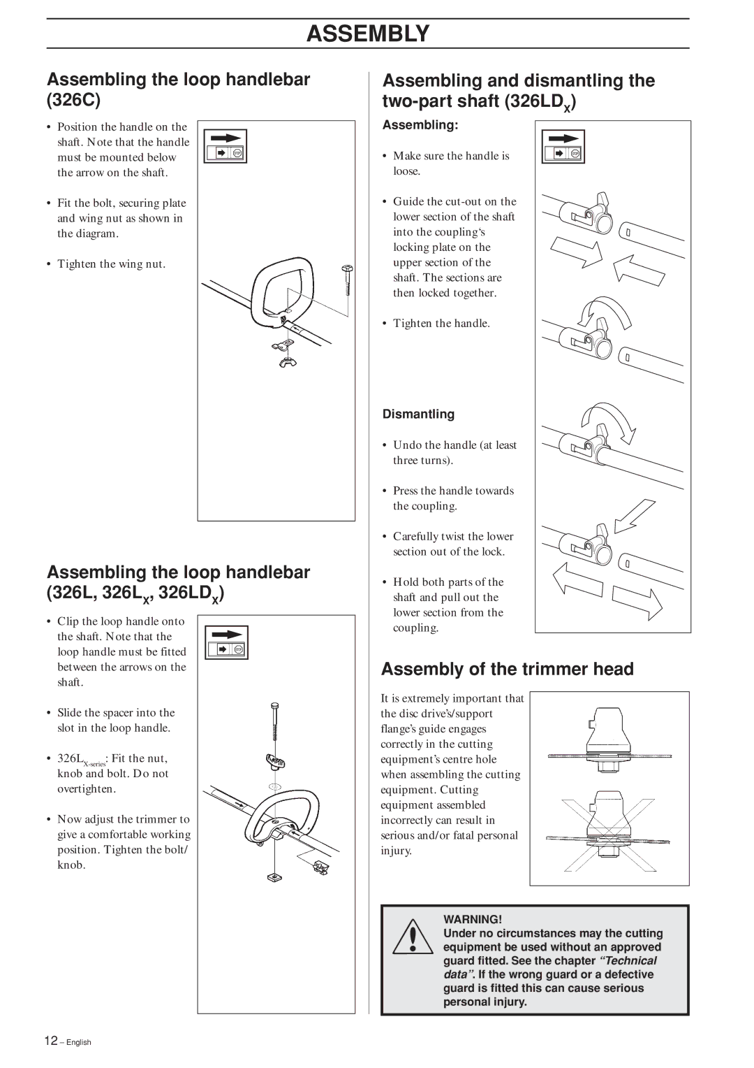 Husqvarna 326C, 326L, 326LX-Series, 326LDX-Series manual Assembly, Assembling the loop handlebar 326C 