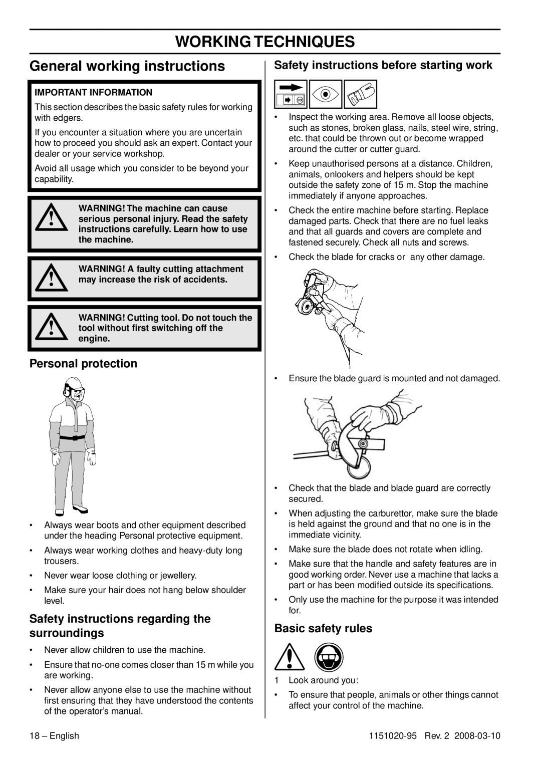 Husqvarna 326ES manual Working Techniques, General working instructions 