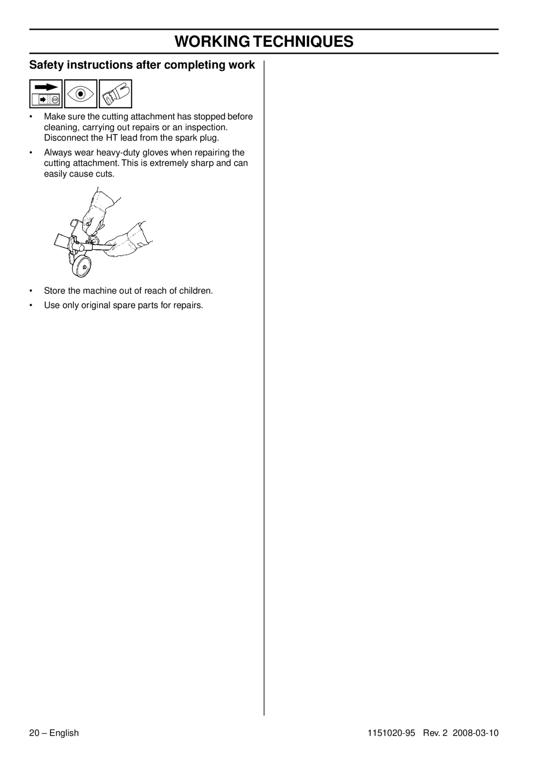 Husqvarna 326ES manual Safety instructions after completing work 