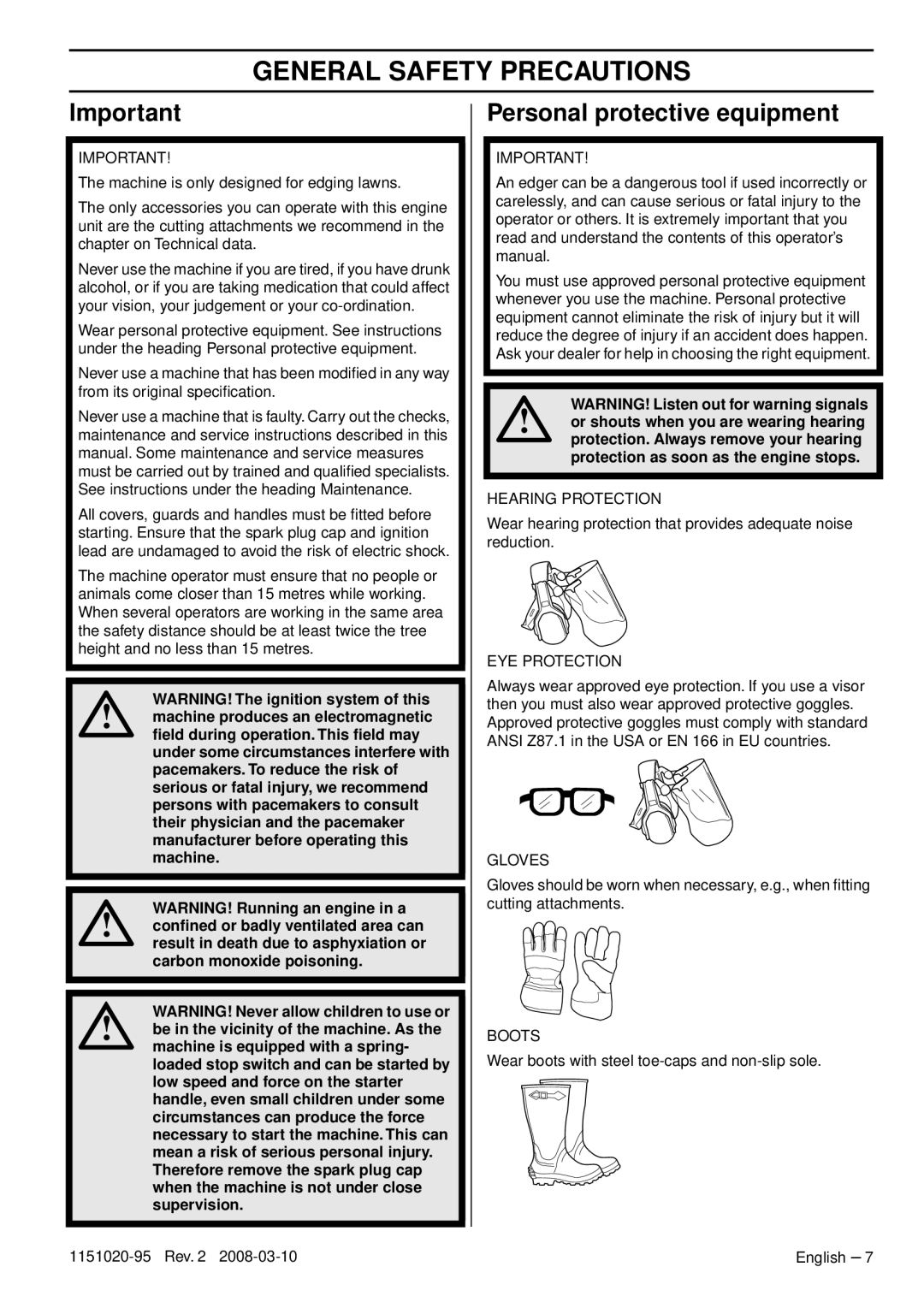 Husqvarna 326ES manual General Safety Precautions, Personal protective equipment 