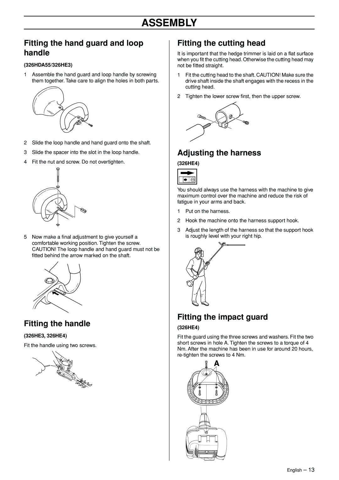 Husqvarna 326HDAX-Series, 326HE3X-Series, 326HE4X-Series manual Assembly 