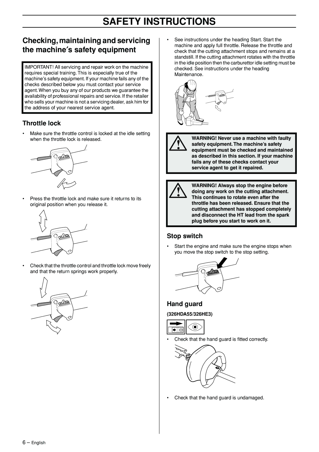 Husqvarna 326HDAX-Series, 326HE3X-Series, 326HE4X-Series manual Safety Instructions 