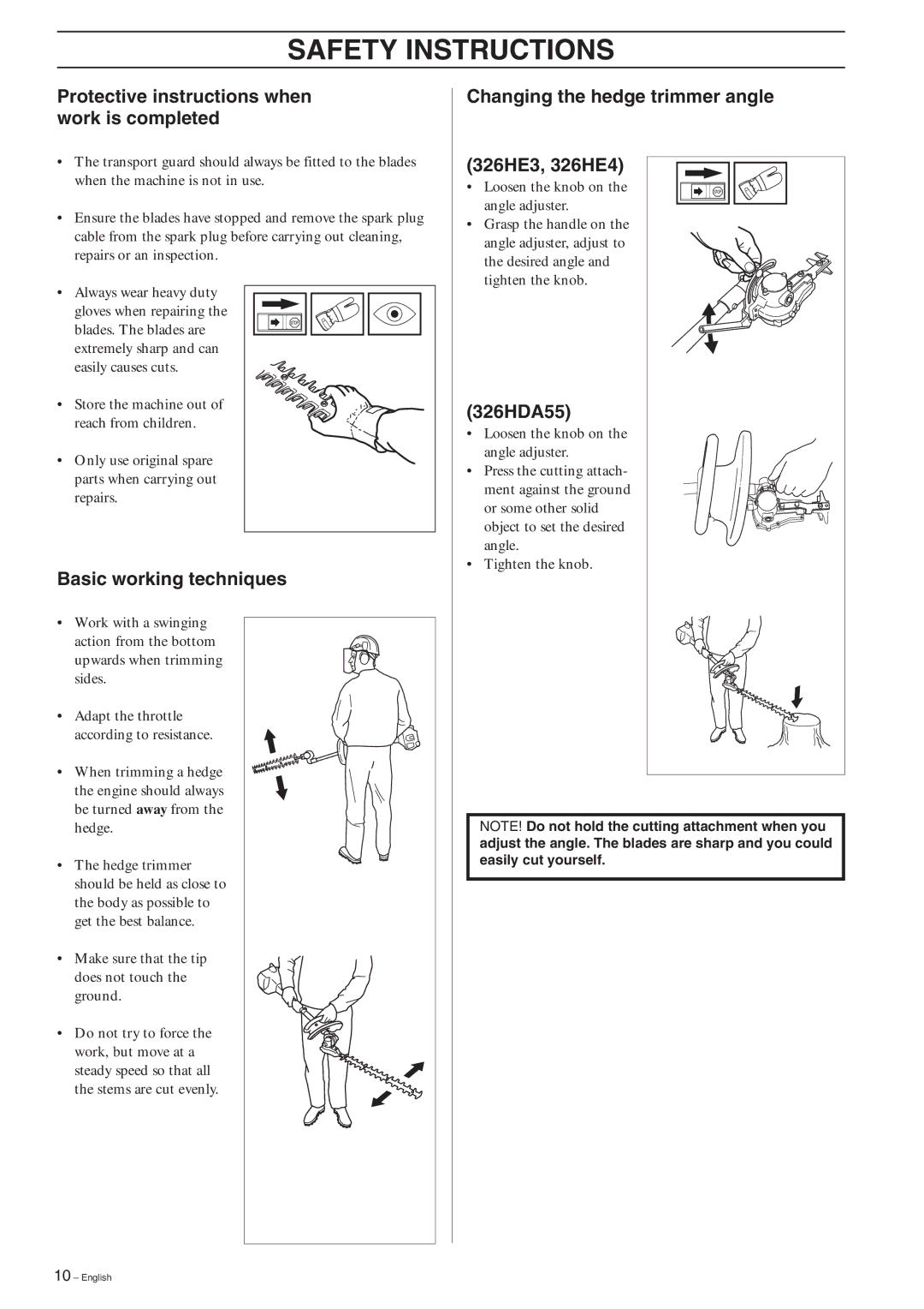 Husqvarna 326HDA55X-Series, 326HE3X-Series, 326HE4X-Series manual Protective instructions when work is completed 