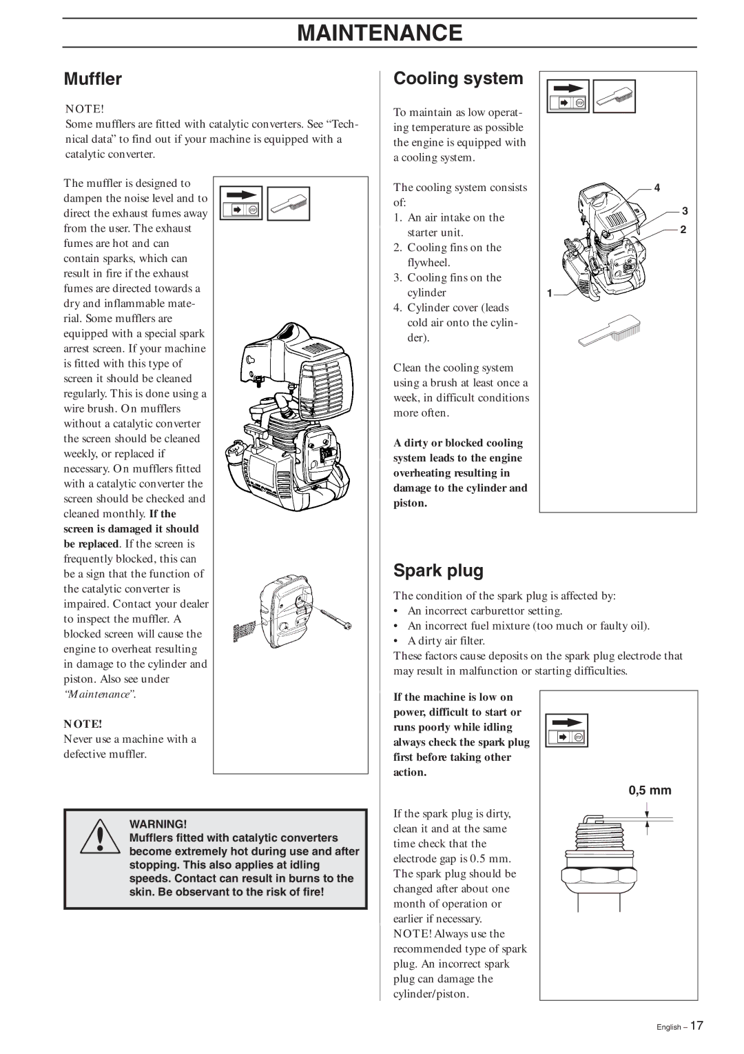 Husqvarna 326HDA55X-Series, 326HE3X-Series, 326HE4X-Series manual Muffler, Cooling system, Spark plug 