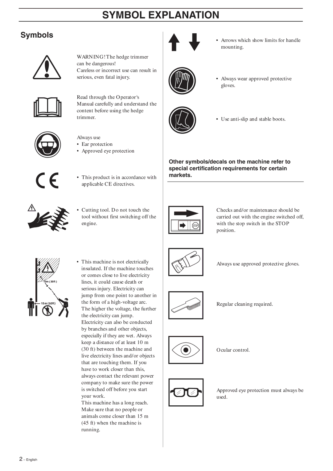 Husqvarna 326HDA55X-Series, 326HE3X-Series, 326HE4X-Series manual Symbol Explanation, Symbols 