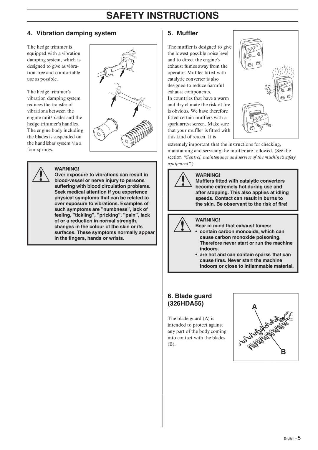 Husqvarna 326HDA55X-Series, 326HE3X-Series, 326HE4X-Series manual Vibration damping system, Muffler, Blade guard 326HDA55 