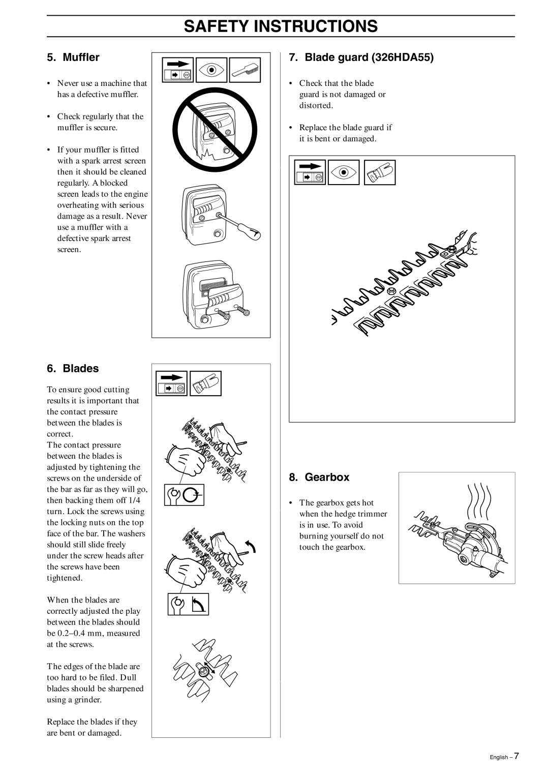 Husqvarna 326HDA55X-Series, 326HE3X-Series, 326HE4X-Series manual Blades, Gearbox 