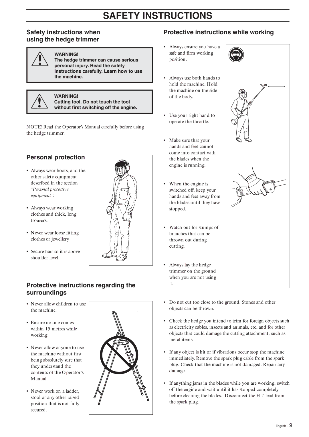 Husqvarna 326HDA55X-Series, 326HE3X-Series, 326HE4X-Series manual Safety instructions when using the hedge trimmer 