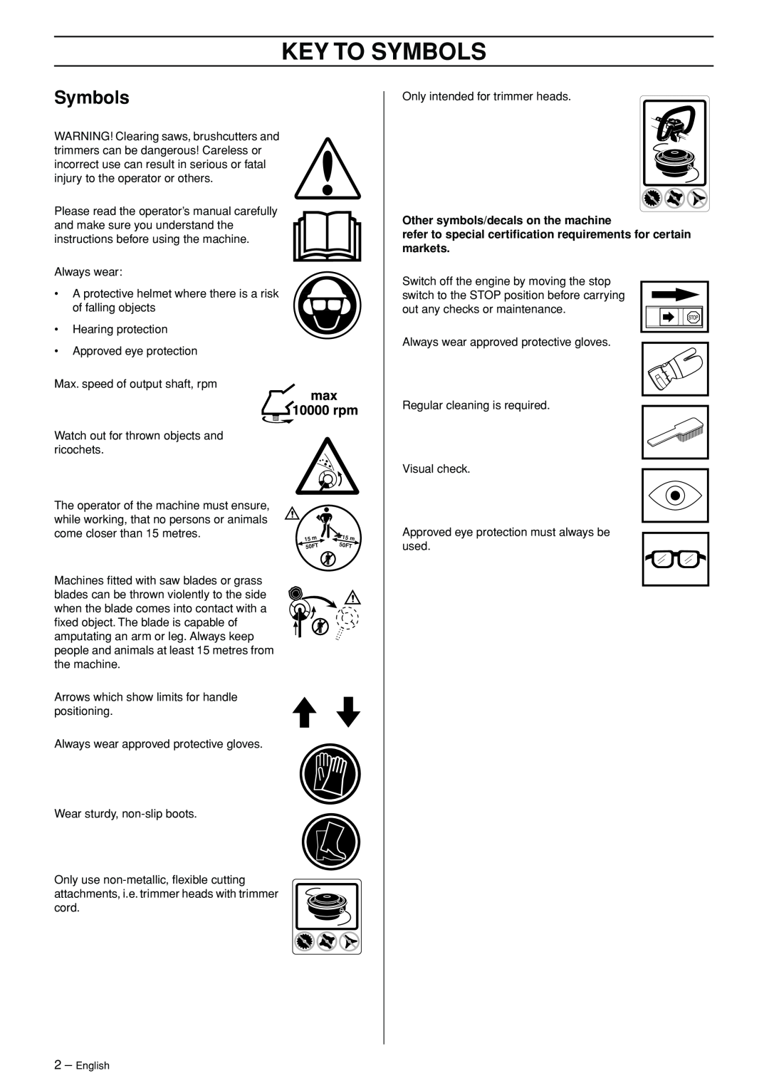 Husqvarna 326L manual Key To Symbols, Other symbols/decals on the machine 