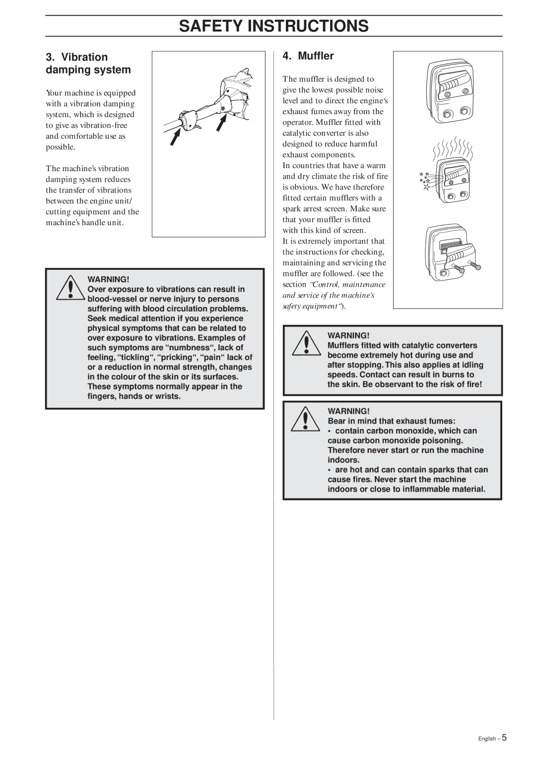 Husqvarna 326P4, 326P5 manual Vibration damping system, Muffler 