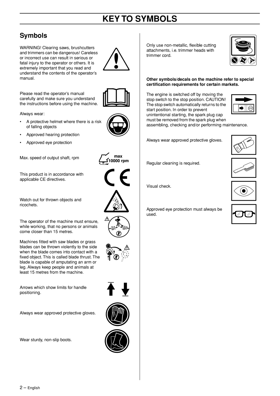 Husqvarna 326R manual KEY to Symbols 