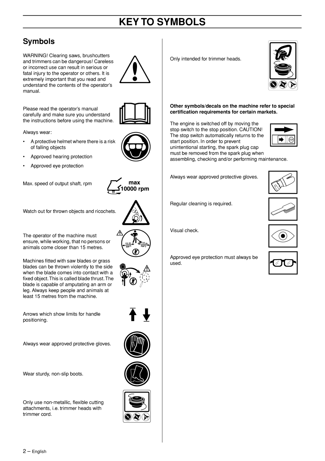 Husqvarna 326RJ manual KEY to Symbols 