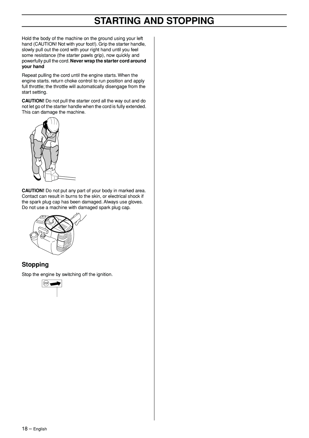 Husqvarna 326RJX-Series manual Stopping 