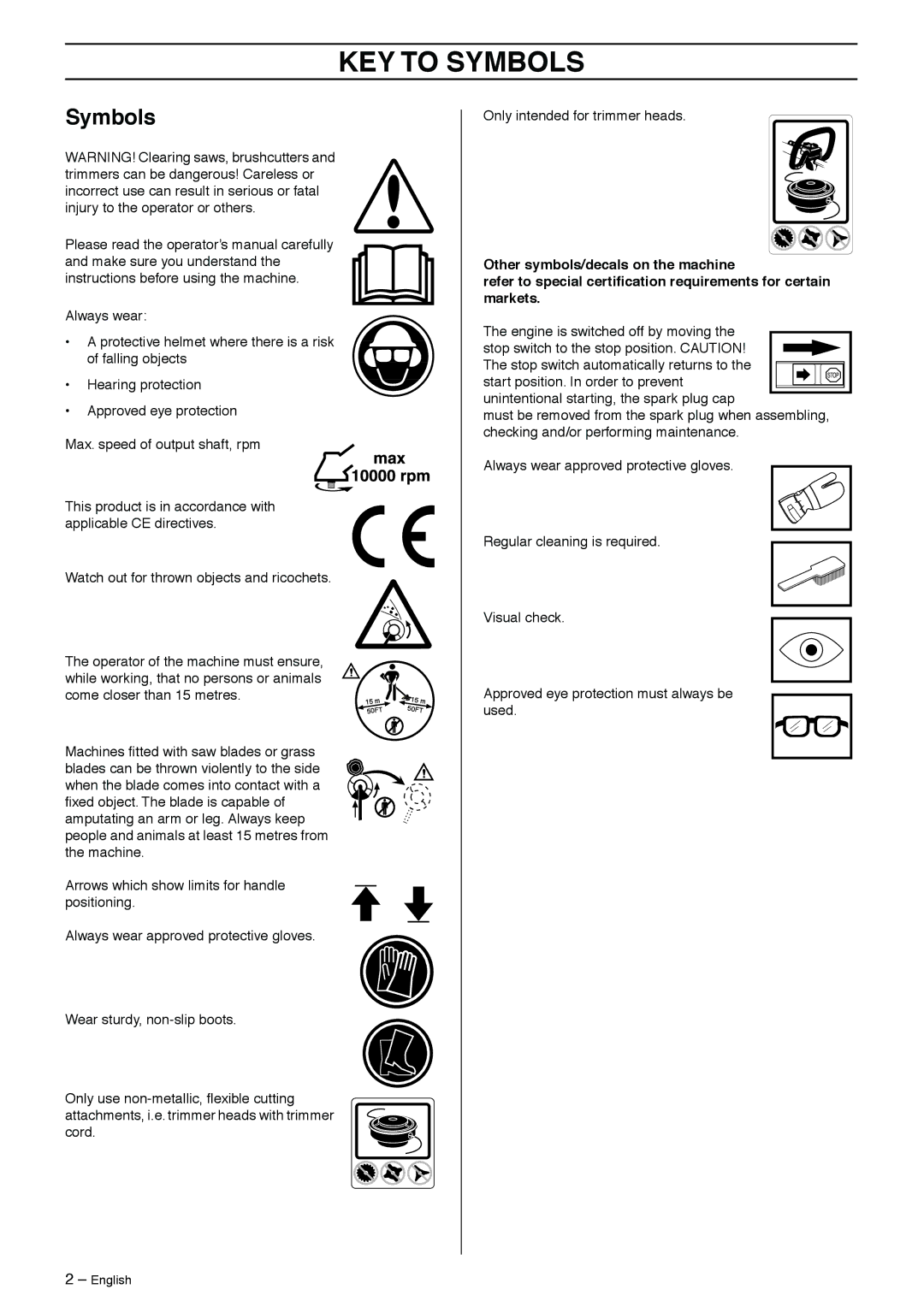 Husqvarna 326RJX manual KEY to Symbols 