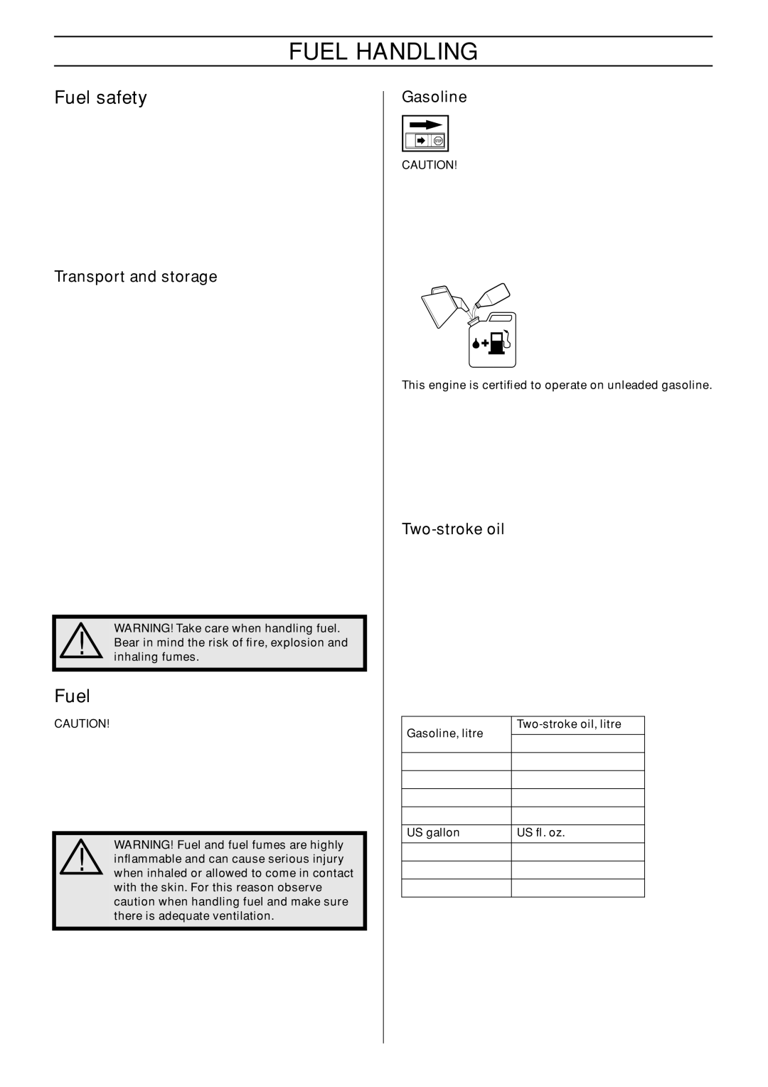 Husqvarna 326RJX manual Fuel Handling, Fuel safety 