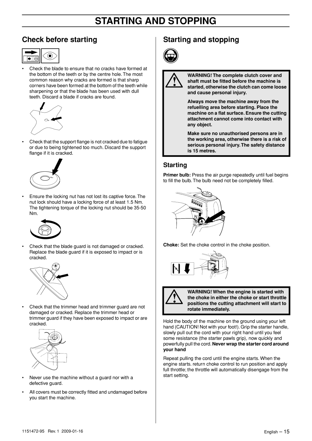 Husqvarna 326RJX manual Starting and Stopping, Check before starting, Starting and stopping 