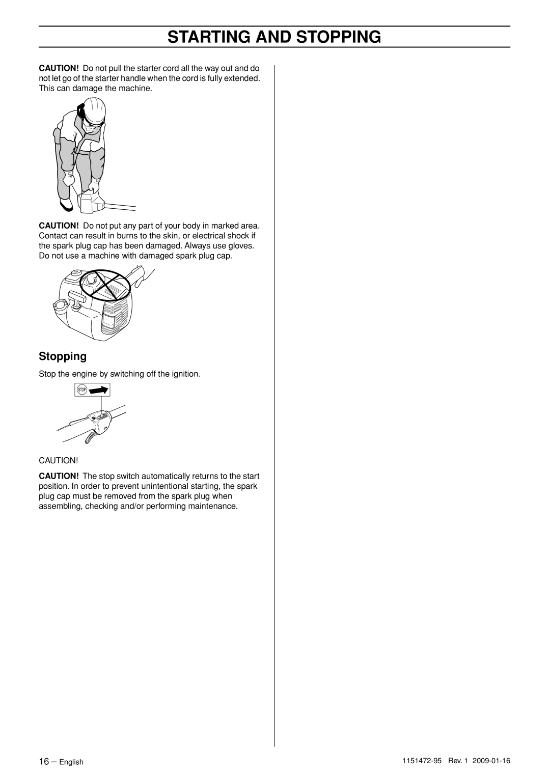 Husqvarna 326RJX manual Stopping 