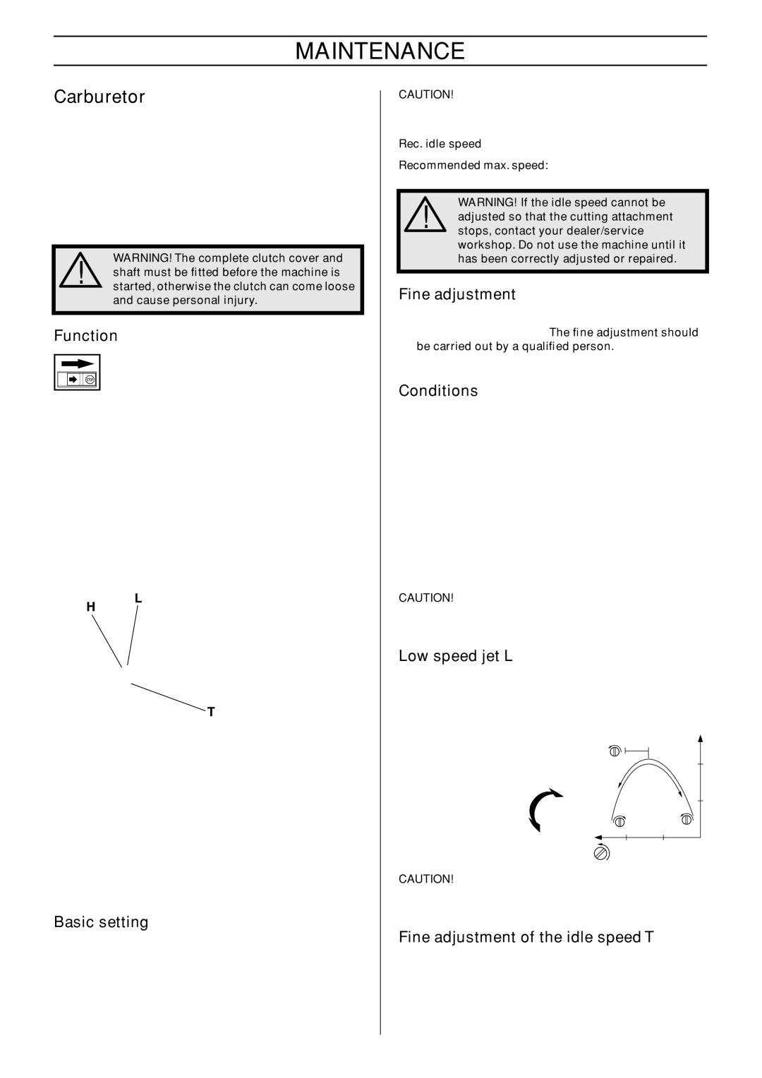 Husqvarna 326RJX manual Maintenance, Carburetor 