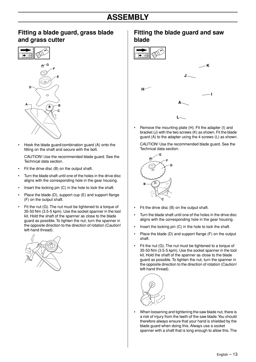 Husqvarna 326RX-Series manual Fitting a blade guard, grass blade and grass cutter, Fitting the blade guard and saw blade 