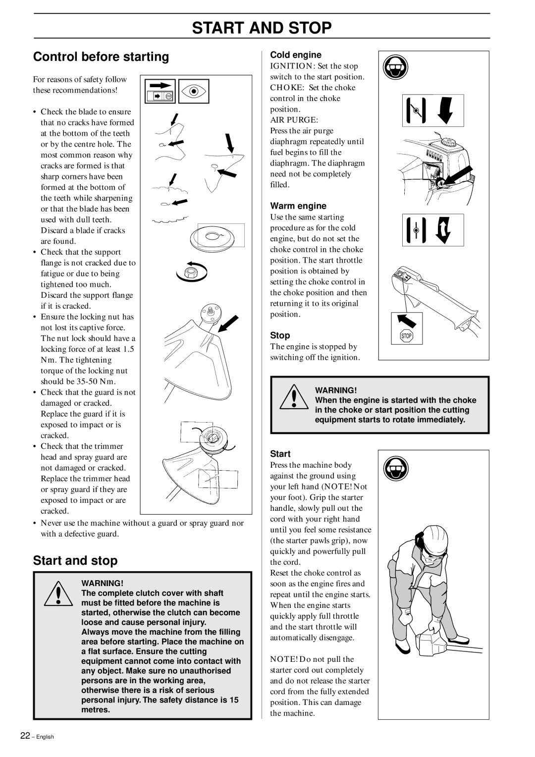 Husqvarna 326RX manual Start and Stop, Control before starting, Start and stop 