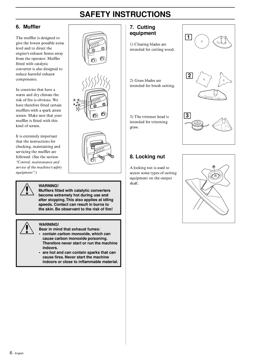 Husqvarna 326RX manual Muffler, Cutting equipment, Locking nut 