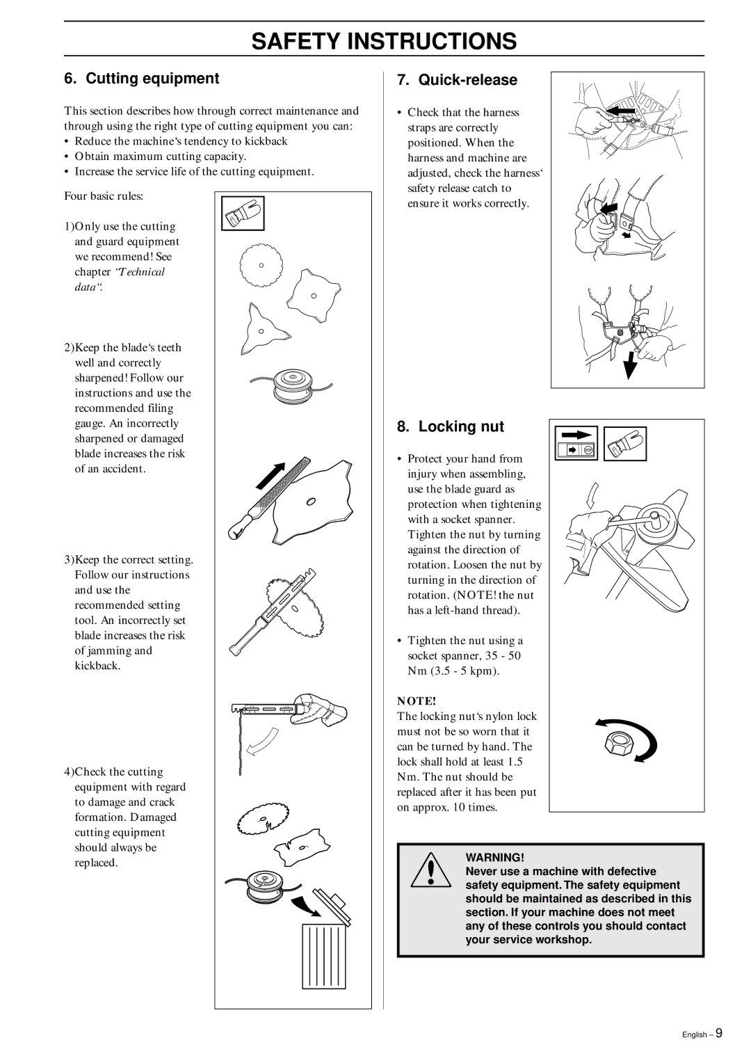 Husqvarna 326RX manual Cutting equipment 