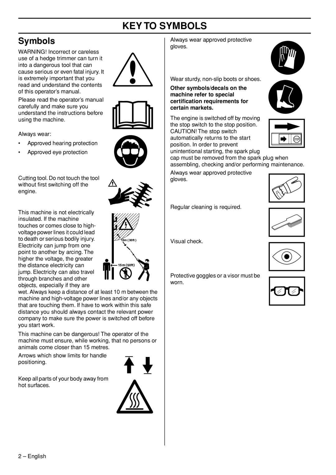 Husqvarna 327HE4x-series, 327HDA65x series, 327HE3 x-series manual KEY to Symbols 