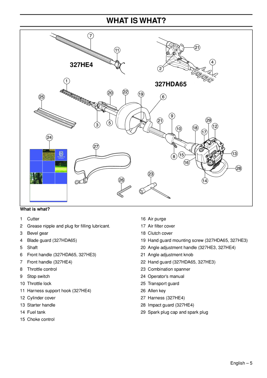 Husqvarna 327HE4x-series, 327HDA65x series, 327HE3 x-series manual What is WHAT?, What is what? 