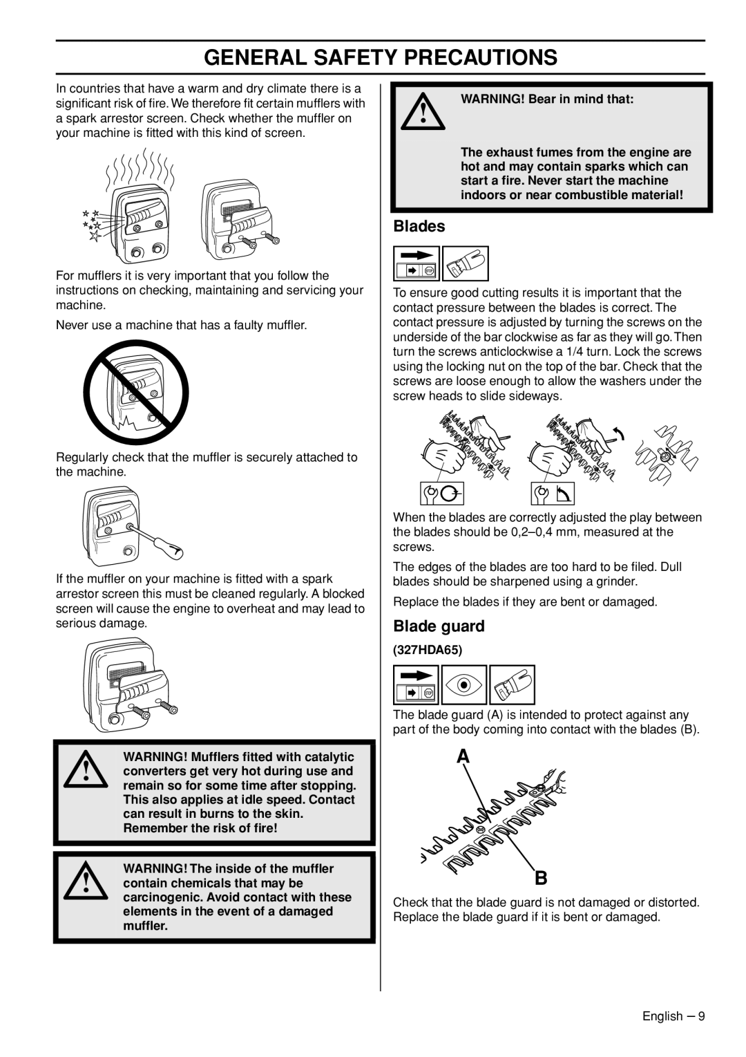 Husqvarna 327HE3, 327HDA65, 327HE4 manual Blades, Blade guard 