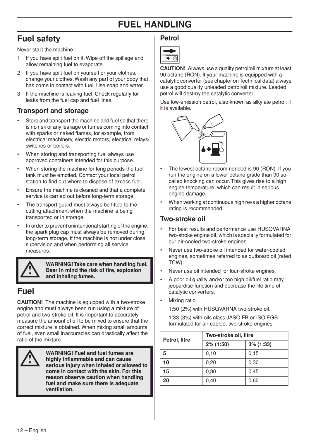 Husqvarna 327LDX-series manual Fuel Handling, Fuel safety 