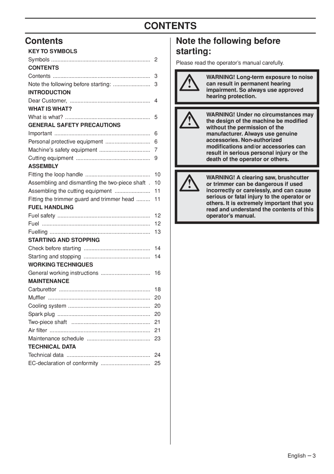 Husqvarna 327LDX-series manual Contents 