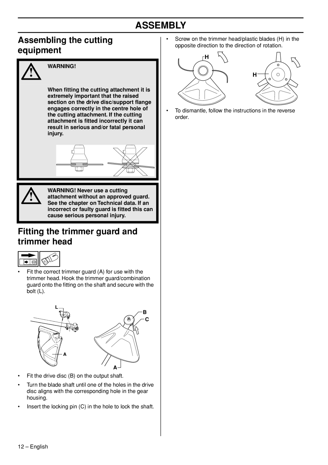 Husqvarna 327LS, 327LD manual Assembling the cutting equipment, Fitting the trimmer guard and trimmer head 