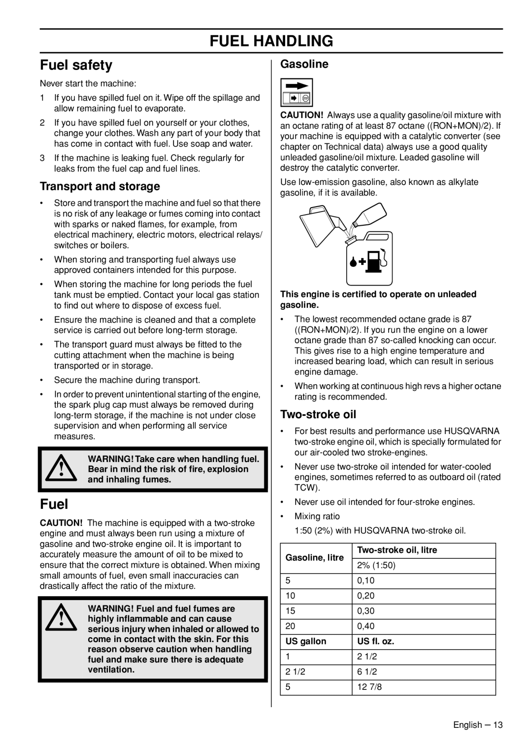 Husqvarna 327LD, 327LS manual Fuel Handling, Fuel safety 