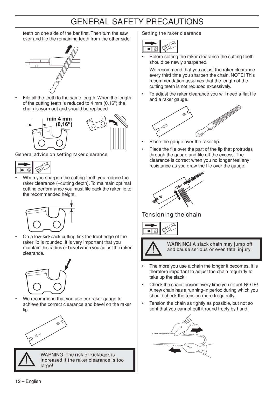 Husqvarna 327P5X-series, 327P4 manual Tensioning the chain 