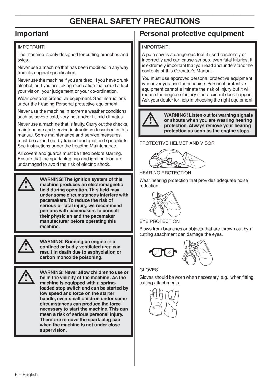 Husqvarna 327P5X-series, 327P4 manual General Safety Precautions, Personal protective equipment 