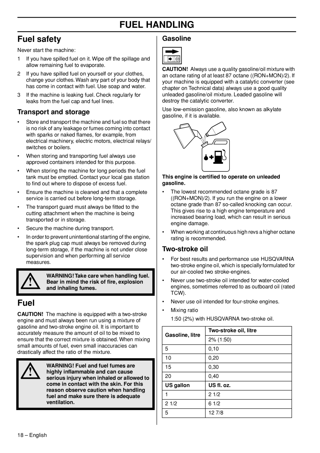 Husqvarna 327RD manual Fuel Handling, Fuel safety 