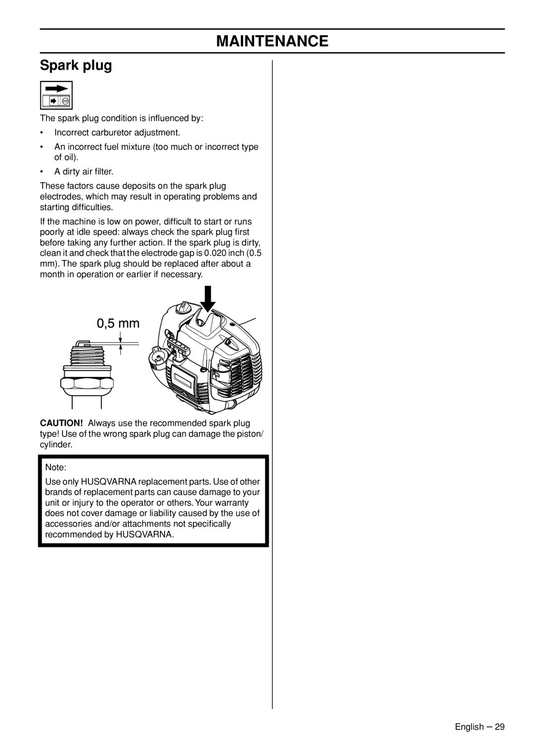 Husqvarna 327RD manual Spark plug 