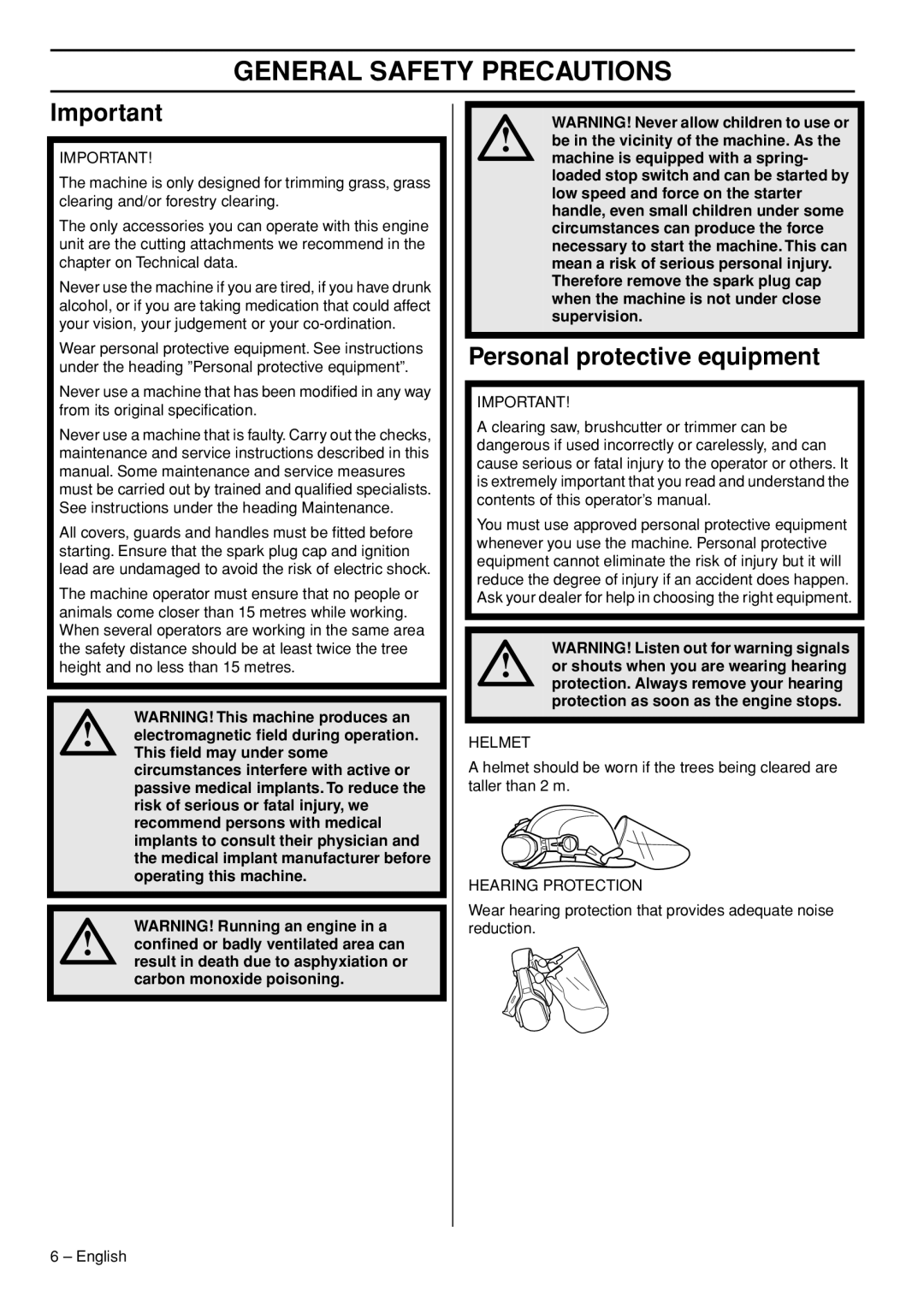 Husqvarna 327RD manual General Safety Precautions, Personal protective equipment 