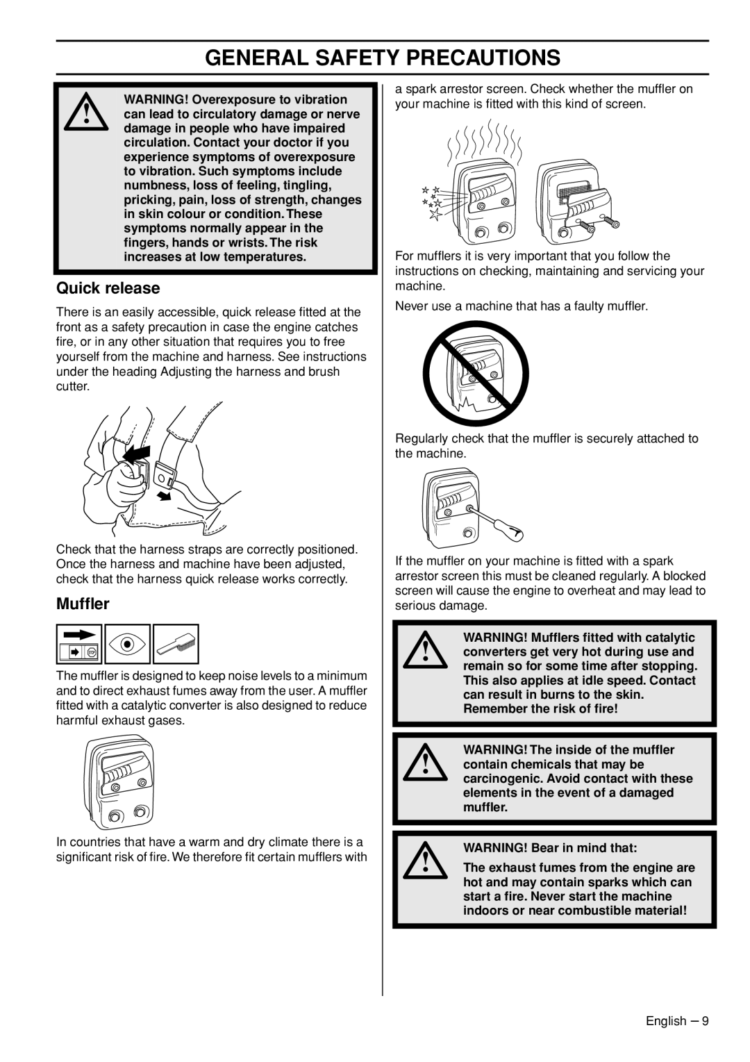 Husqvarna 327RD manual Quick release, Mufﬂer 